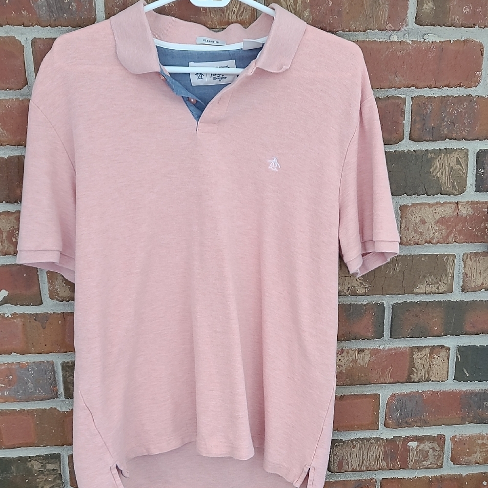 Original Penguin Men's Light Pink Polo Shirt, Size Large